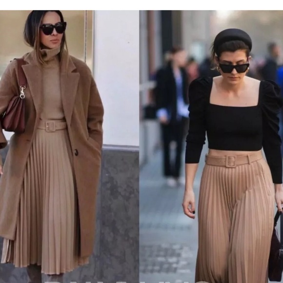 ❌SOLD❌🐫 Belted Pleated 🐪 Camel Midi Skirt - Picture 4 of 8